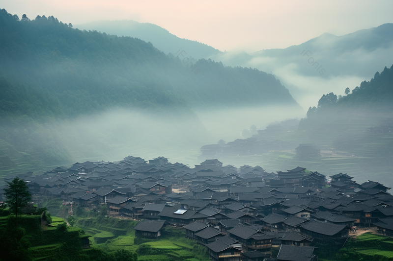 山川深处旅游胜地古镇古村落黑瓦特色建筑风光,高清,摄影图,摄影图片,图片大全,摄影图免费下载